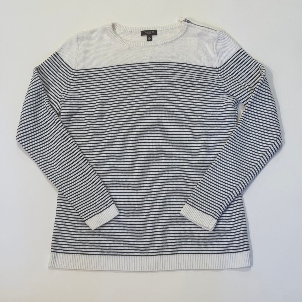 Nautical‎ stripe cotton blend sweater navy white zip small petite talbots